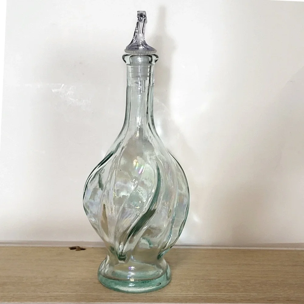 Vintage Italian Iridescent Twisted Swirl Glass Decanter Made in Italy 12in